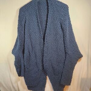 Umgee USA Navy Blue Popcorn Knit Open Front Cardigan Sweater Large Cozy Layer